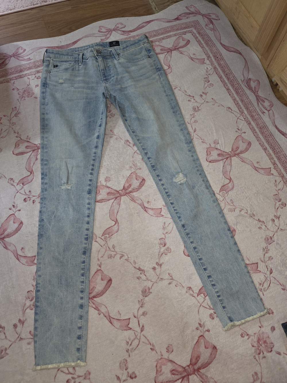 Ag Adriano Goldschmied Light Blue Skinny Jeans with Knee Distress